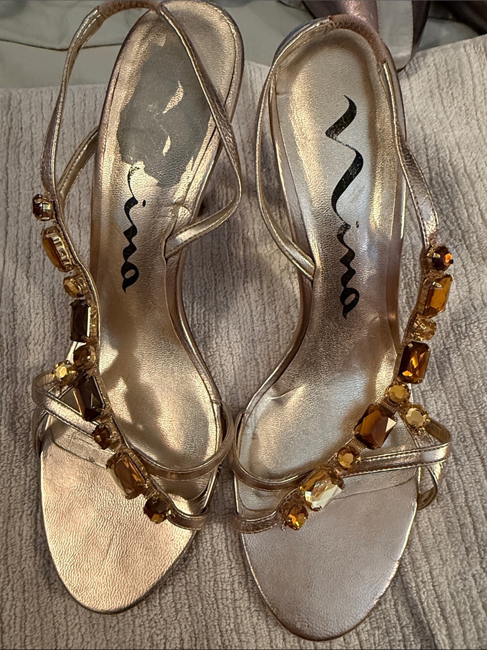 Nina Rose Gold Jeweled Slingback Sandals